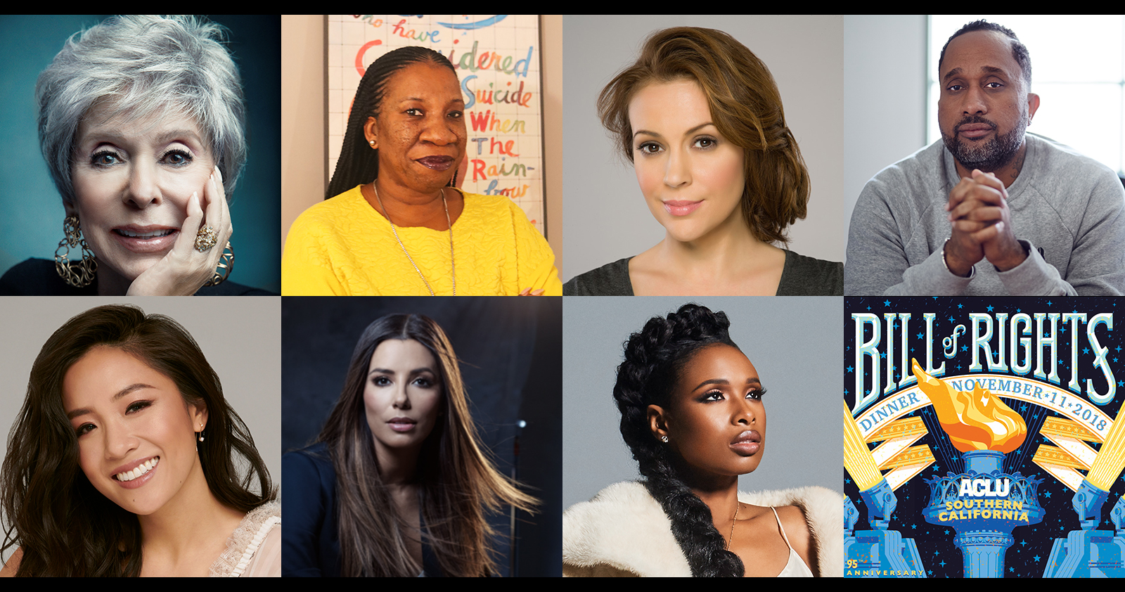 Bill of Rights dinner 2018 honorees: Rita Moreno, Tarana Burke, Alyssa Milano, Kenya Barris, Constance Wu, Eva Longoria and presenter Jennifer Hudson