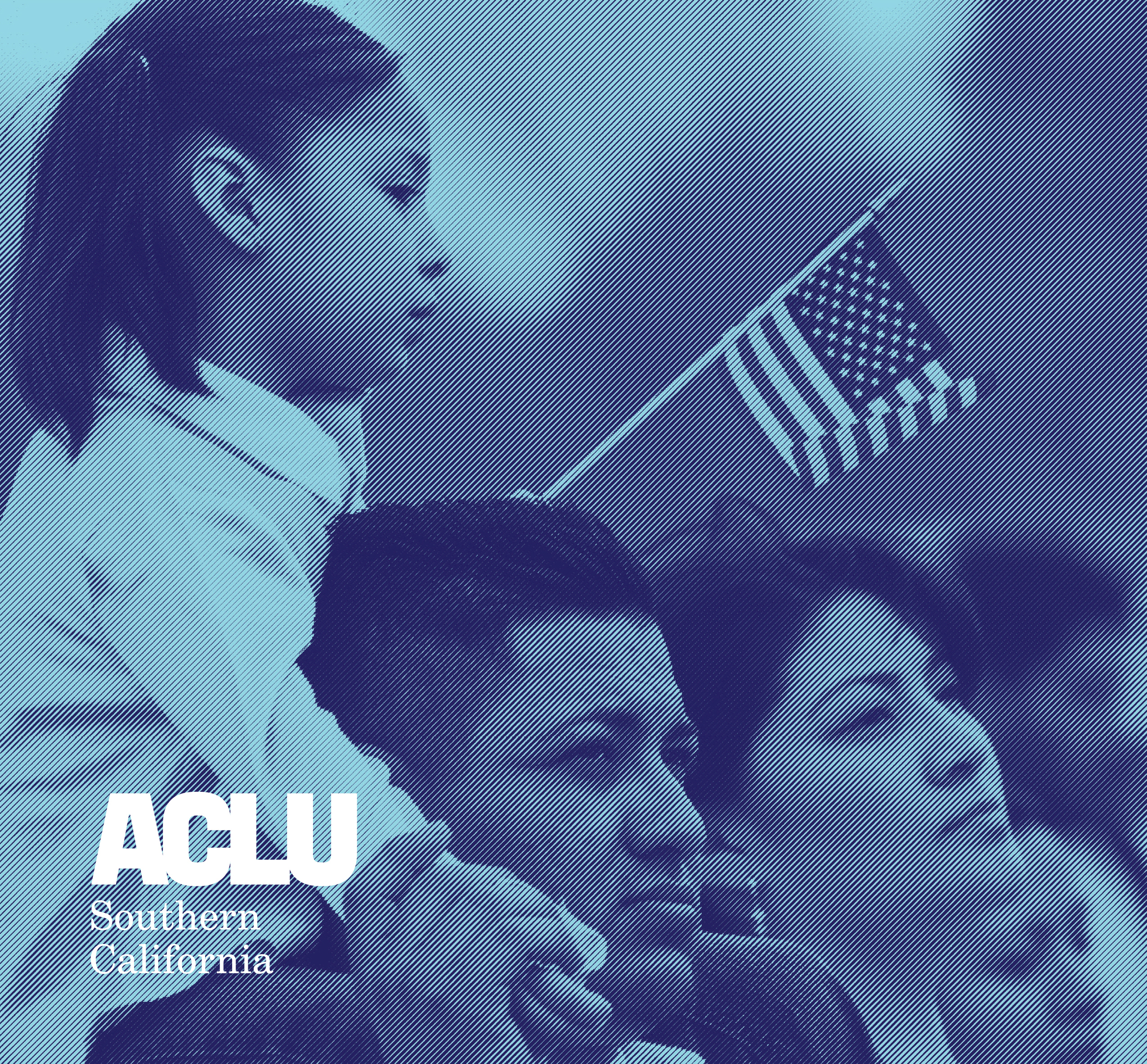 Young girl holding a small American flag and sitting on her dad's shoulder. Her mom is standing next to them.